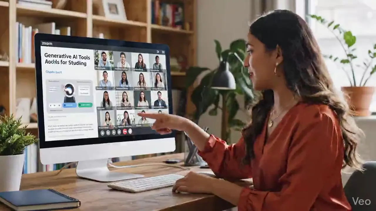 A mentor presenting a masterclass on AI study tools to a group call